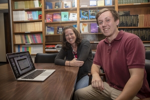 Josh Arford, a senior from Waynesville majoring in mathematics, right, analyzes data with his Faculty Transfer Mentor, Dr. Trina Palmer, a professor in Appalachian’s Department of Mathematical Sciences. Photo by Chase Reynolds