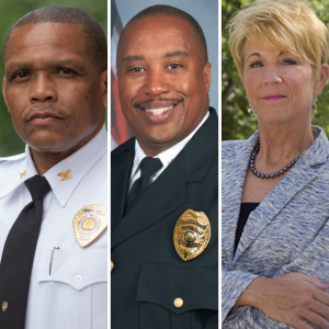 The guest panelists who participated in Appalachian State University’s virtual Race and Police Forum, held Sept. 16 as part of the university’s Constitution Day 2020 programming. Pictured, from left to right, are Charlotte-Mecklenburg Police Department Chief Johnny Jennings ’90; Winston-Salem Police Department Assistant Chief Wilson Weaver ’07; and Dr. Lorie Fridell, a nationally recognized scholar on issues relating to race and policing. Photos submitted