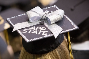 Photo of App State student's graduation cap at Commencement. Photo by University Communications.